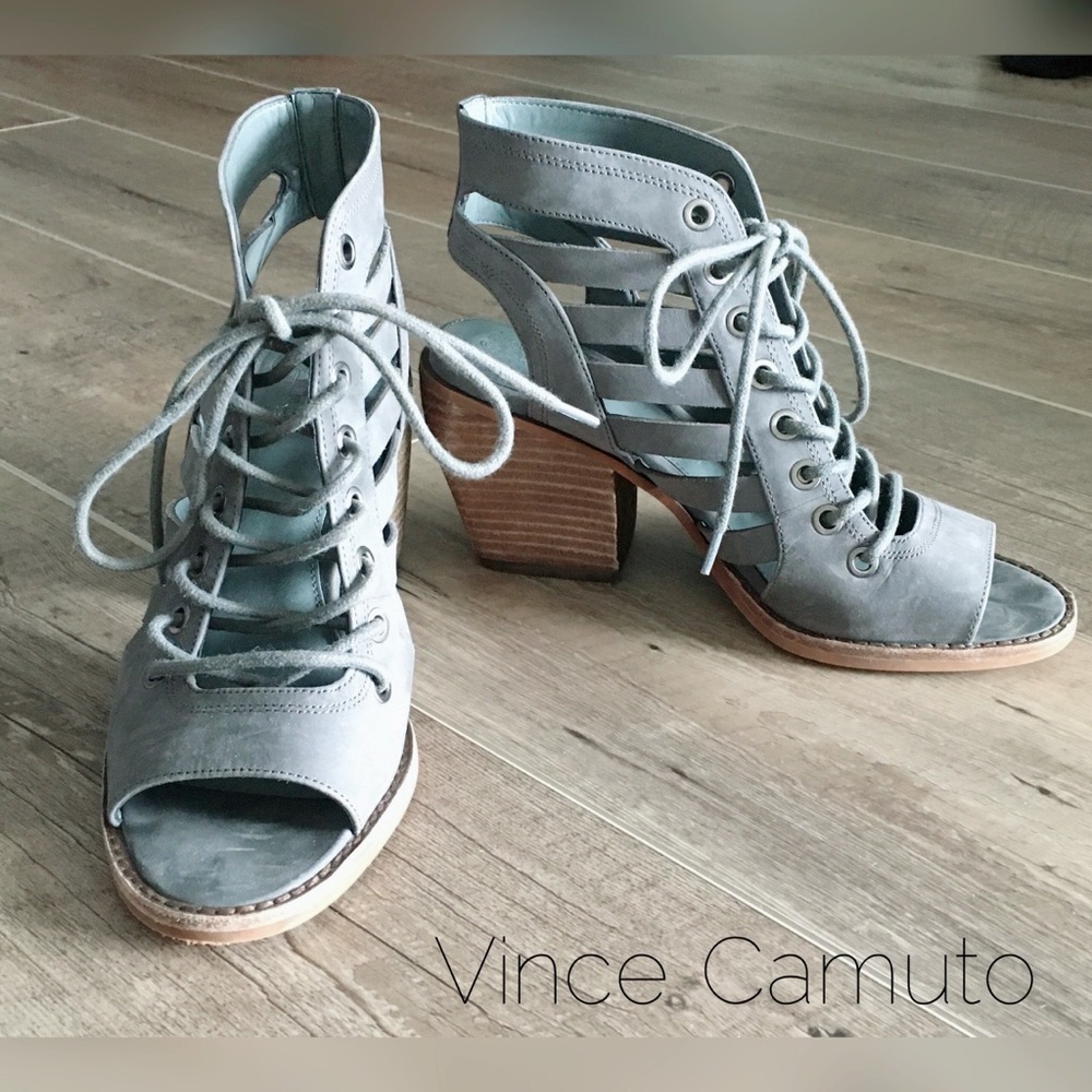Chesten Lace up gray nubuck block heel sandals